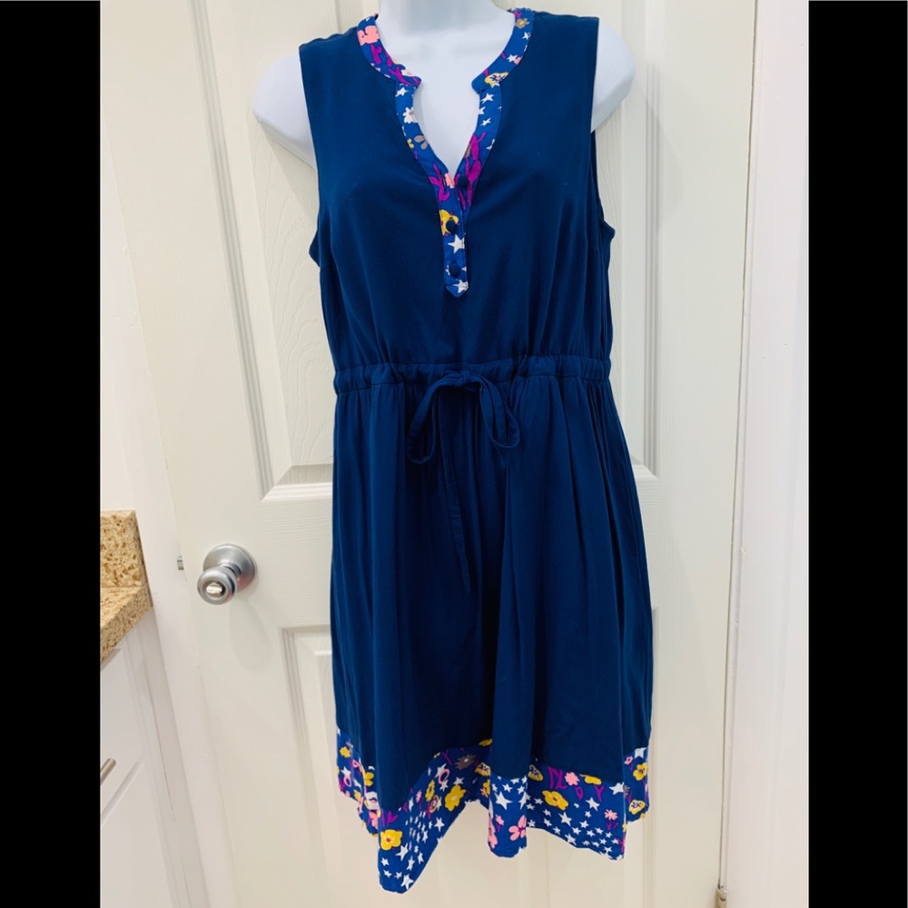 Anthropologie Blue Floral Trim Dress